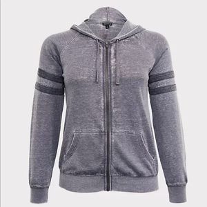 TORRID BLACK BURNOUT VARSITY ZIP HOODIE 4x